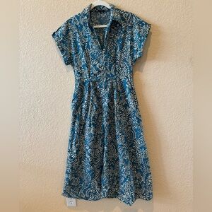 Zara Blue Retro Hawaiian Pattern Dress, Size Large